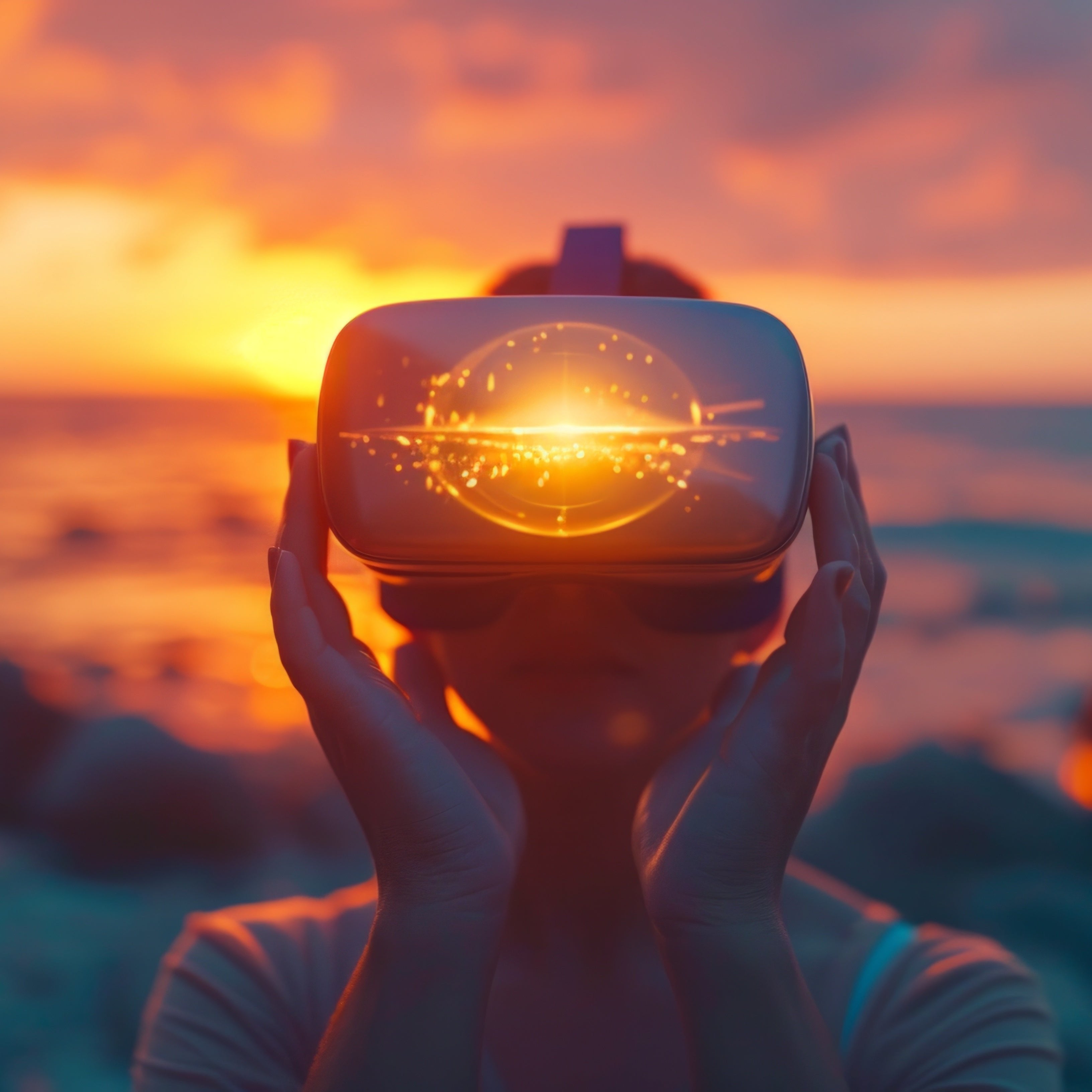 Person wearing virtual reality headset