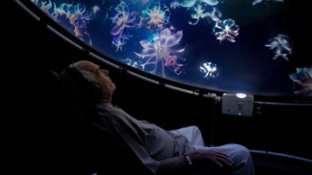 Man seated in Setl immersive projection dome