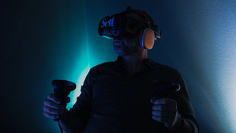 Man wearing a Setl virtual reality headset