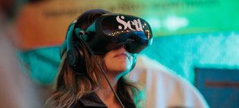 Woman wearing a Setl virtual reality headset