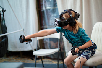 Child wearing a Setl virtual reality headset